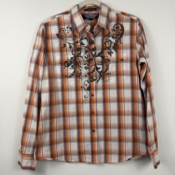 Brooks & Dunn Collection Tops - Vtg 90s Brooks & Dunn Panhandle Slim‎ Women's L Western Pearl Snap Shirt Plaid